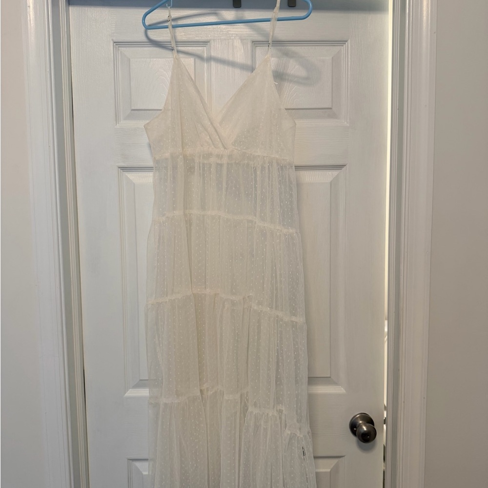 Elegant Shear White Spaghetti Strap Dress